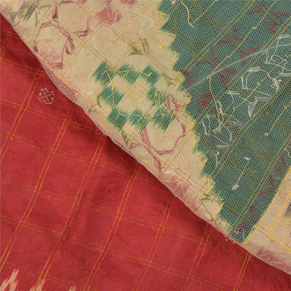 Sanskriti Vintage Red Indian Heavy Sarees Pure Silk Hand Beaded Sari Sustainable Fabric