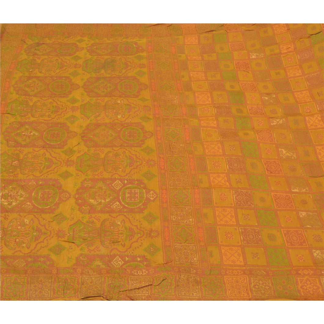 Sanskriti Vintage Mustard Heavy Sarees 100% Pure Silk Woven Tanchoi Sari Fabric