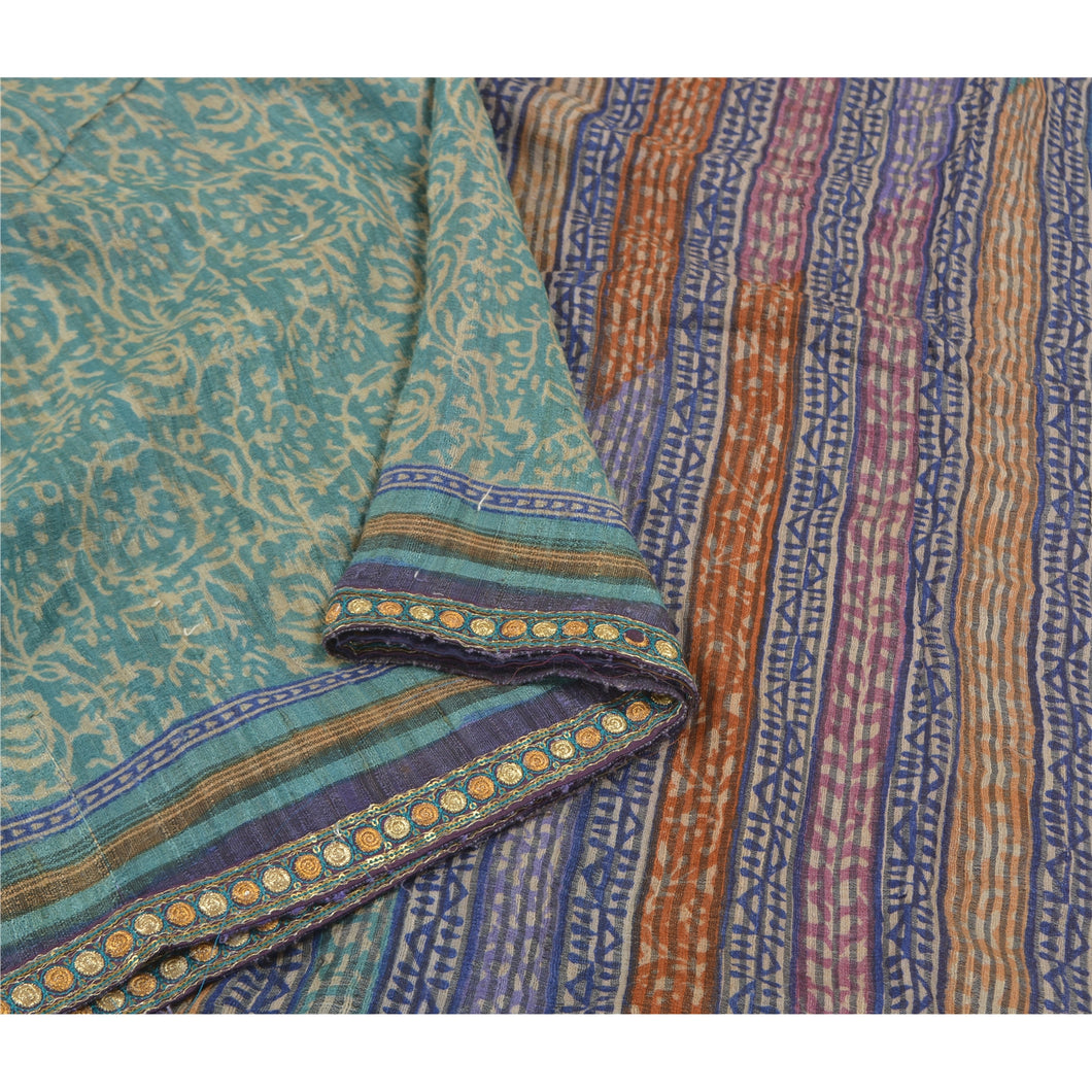 Sanskriti Vintage Heavy Sarees Pure Handloom Silk Embroidered Sari 5 Yard Fabric
