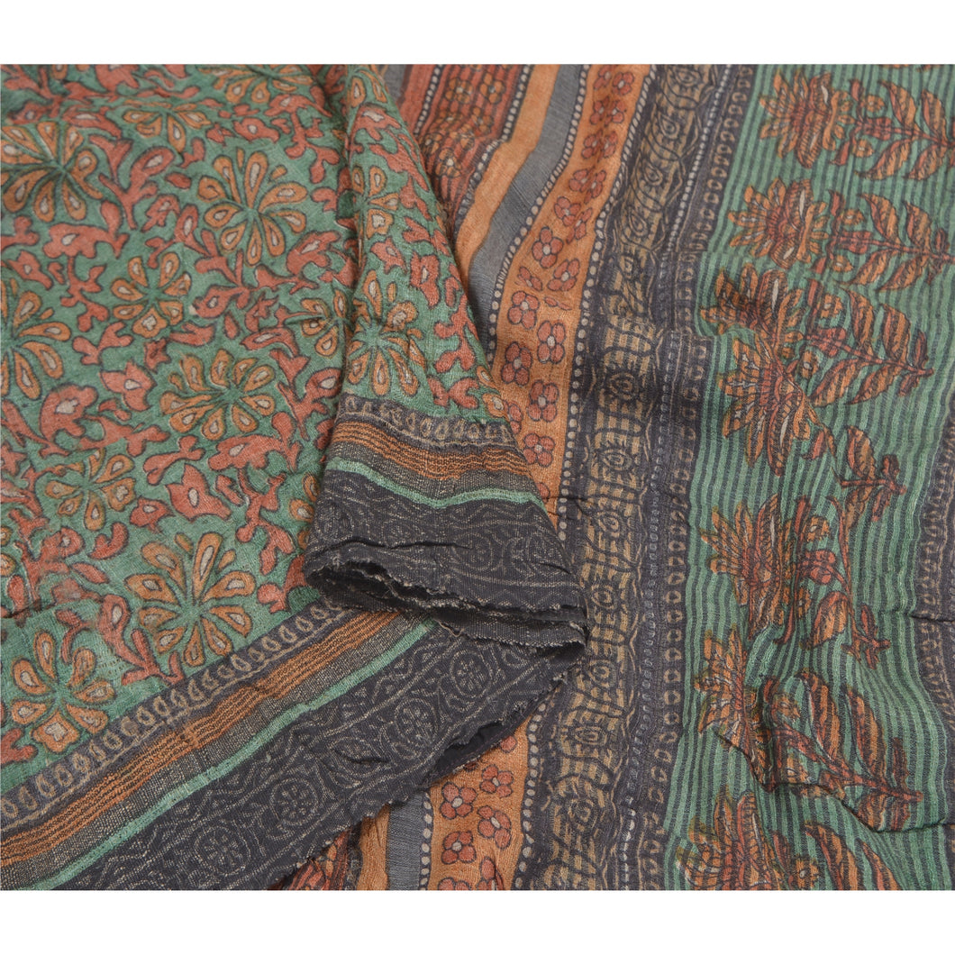 Sanskriti Vintage Green Heavy Sarees Pure Handloom Silk Printed Sari Fabric