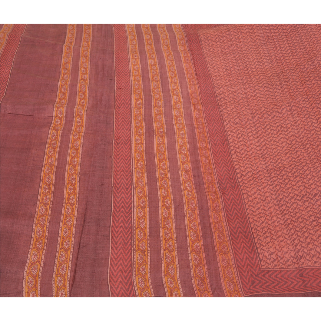 Sanskriti Vintage Dark Red Heavy Sarees Pure Tussar Silk Printed Sarees Fabric