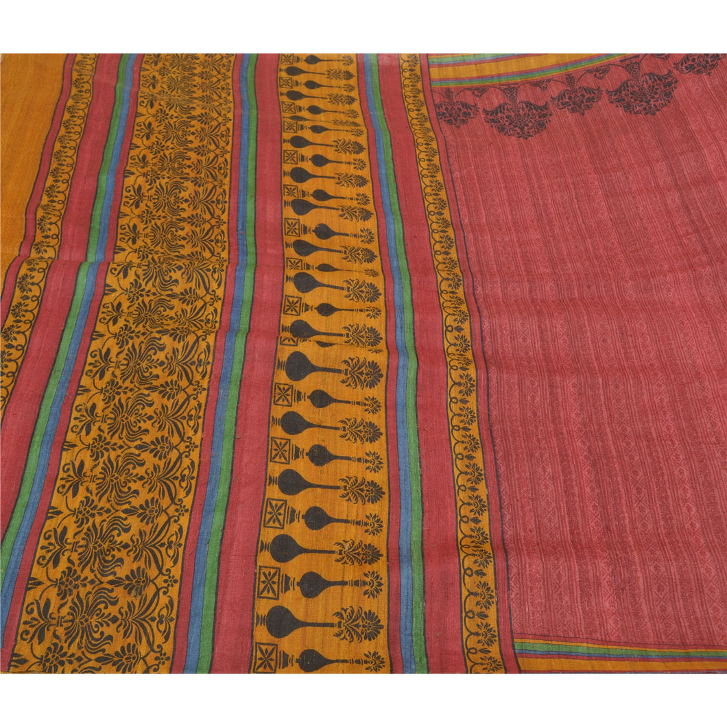Sanskriti Vintage Dark Red Heavy Sarees Pure Silk Handloom Printed Sari Fabric