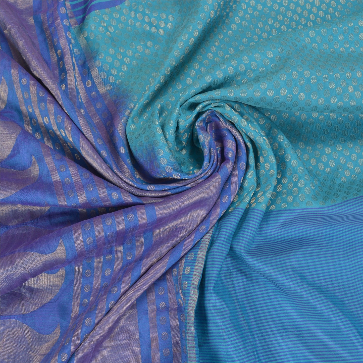 Sanskriti Vintage Blå Tunge Indiske Sarier 100% Ren Silke Vævet Sari Bæredygtigt Stof