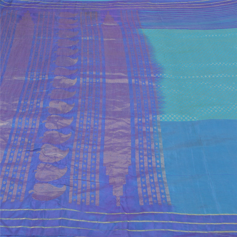 Sanskriti Vintage Saree 100% Pure Silk Blue Indian Sarees Zari Woven 5+yd Craft Fabric Create-Floral Dresses, Kaftans, Skirts, Projects