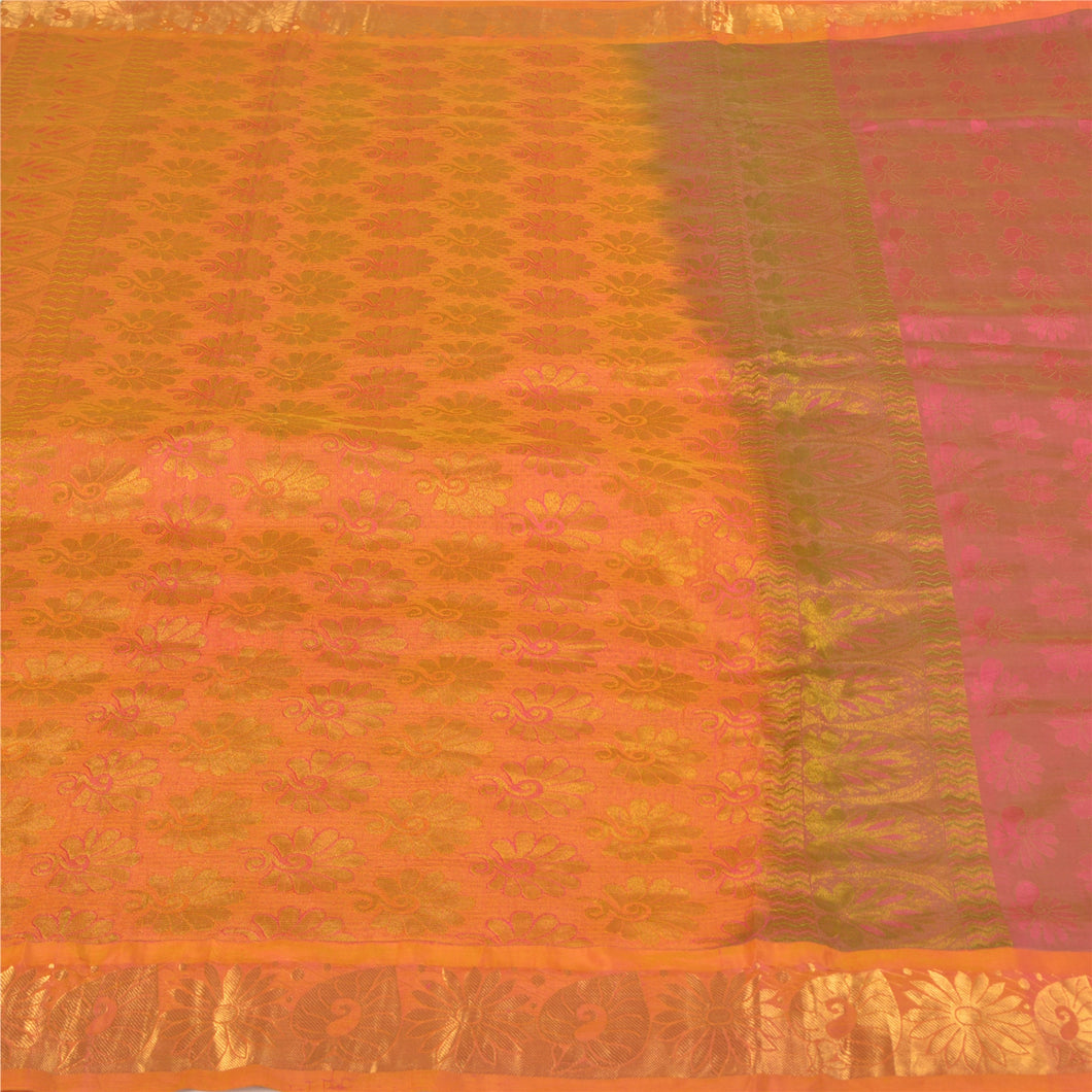 Sanskriti Vintage Pink Heavy Wedding Sarees Pure Silk Woven Zari Sari Fabric