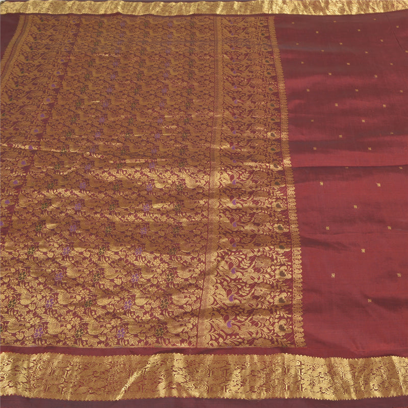 Sanskriti Vintage Red 100% Pure South Silk Brocade Drass Indian Wedding Saree : Woven Saree, 5yd Indian Craft Supplies Fabric Material