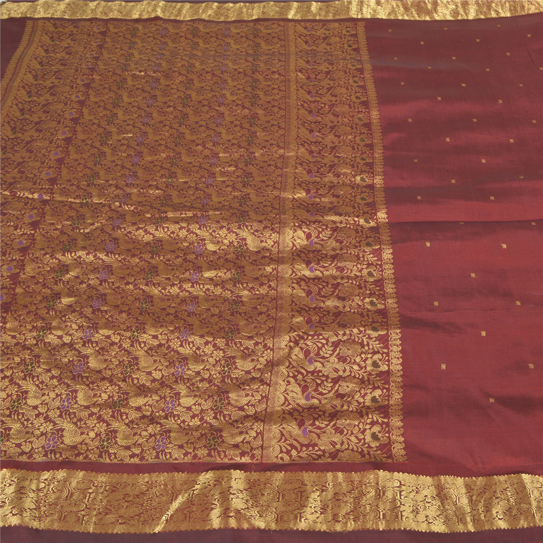 Sanskriti Vintage Heavy Sarees 100% Pure South Silk Woven Brocade Sari Fabric