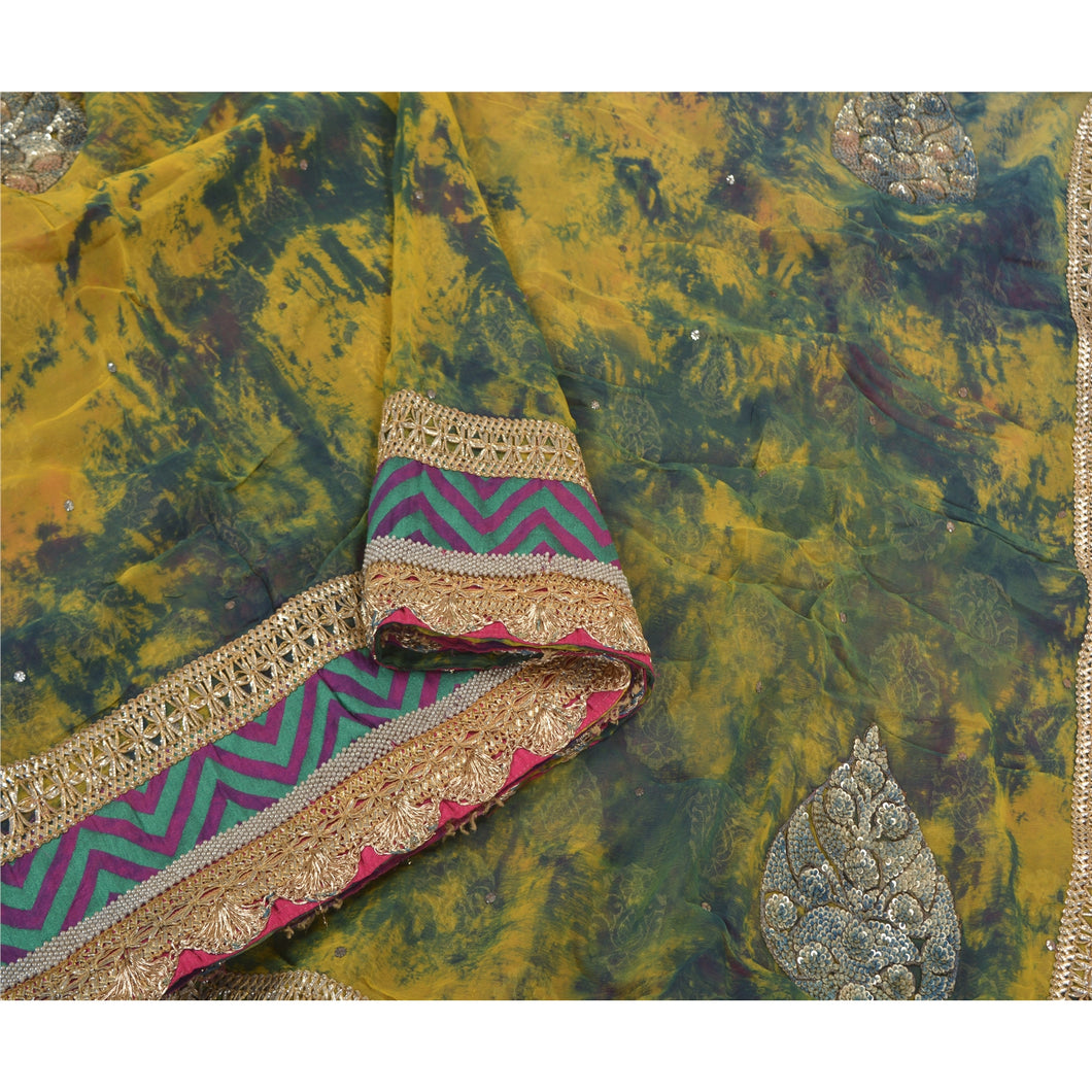 Sanskriti Vintage Heavy Sarees Pure Chiffon Silk Handmade Tie-Dye Sari Fabric