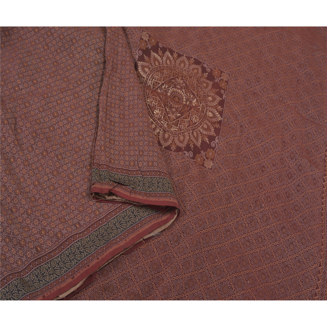 Sanskriti Vintage Brown Heavy Indian Sarees 100% Pure Silk Woven Sari Fabric