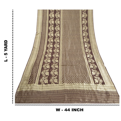 Sanskriti Vintage Brown Heavy Indian Sarees 100% Pure Silk Woven Sari Sustainable Fabric
