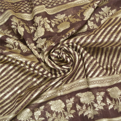 Sanskriti Vintage Brown Heavy Indian Sarees 100% Pure Silk Woven Sari Sustainable Fabric