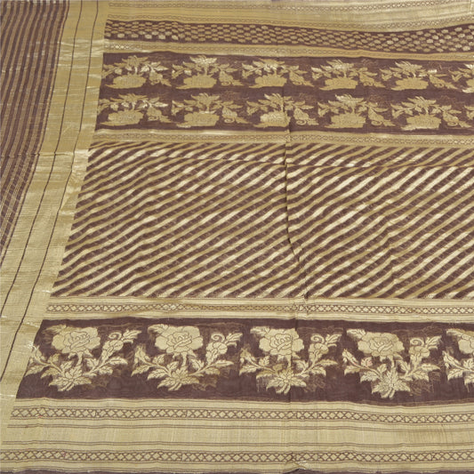 Sanskriti Vintage Brown Heavy Indian Sarees 100% Pure Silk Woven Sari Sustainable Fabric