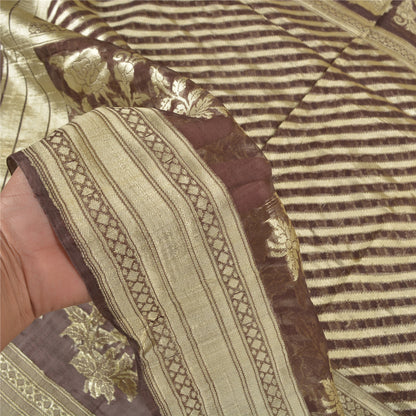 Sanskriti Vintage Brown Heavy Indian Sarees 100% Pure Silk Woven Sari Sustainable Fabric