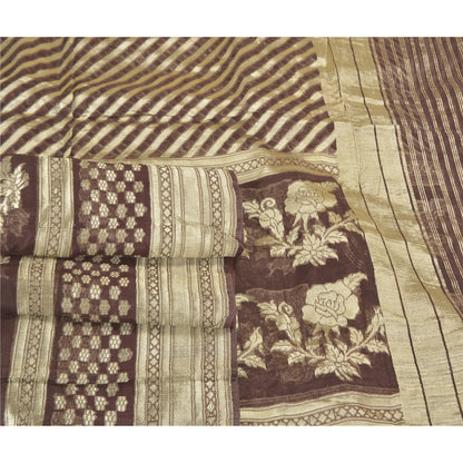 Sanskriti Vintage Brown Heavy Indian Sarees 100% Pure Silk Woven Sari Sustainable Fabric