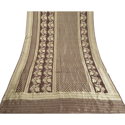Sanskriti Vintage Brown Heavy Indian Sarees 100% Pure Silk Woven Sari Sustainable Fabric