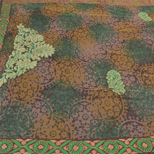 Sanskriti Vintage Brown Heavy Sarees Pure Georgette Silk Handmade Sari Sustainable Fabric