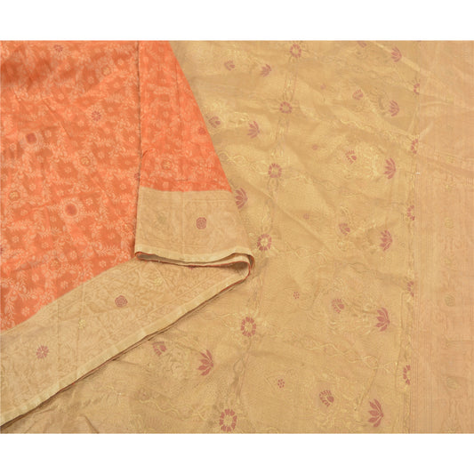 Sanskriti Vintage Peach Heavy Indian Sarees Pure Silk Hand-Woven Sari Sustainable Fabric
