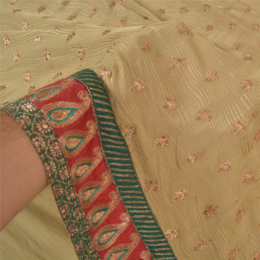 Sanskriti Vintage Olive Green Heavy Sarees Pure Silk Handmade Woven Sari Sustainable Fabric