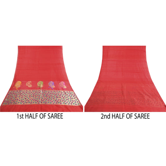 Sanskriti Vintage Red Heavy Sarees Pure Handloom Silk Woven Paithani Sari Sustainable Fabric
