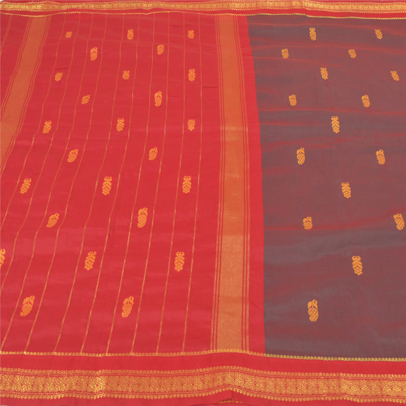 Sanskriti Vintage Handwoven 100% Pure Silk Saree- Red & Brown Sarees Indian Textile - 6 Yard by Home Decor, Women Floral Outfit