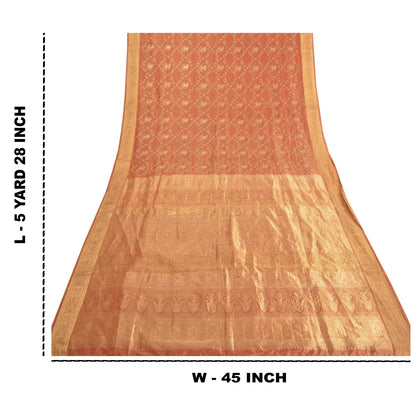 Sanskriti Vintage Red Heavy Sarees Pure Silk Brocade Embroidered Sari Sustainable Fabric