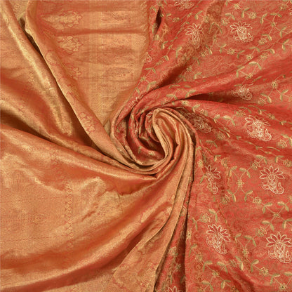 Sanskriti Vintage Red Heavy Sarees Pure Silk Brocade Embroidered Sari Sustainable Fabric