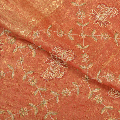 Sanskriti Vintage Red Heavy Sarees Pure Silk Brocade Embroidered Sari Sustainable Fabric