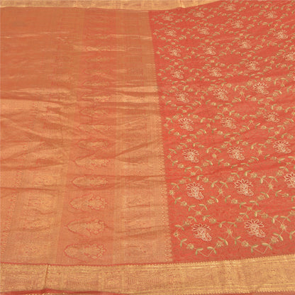 Sanskriti Vintage Red Heavy Sarees Pure Silk Brocade Embroidered Sari Sustainable Fabric