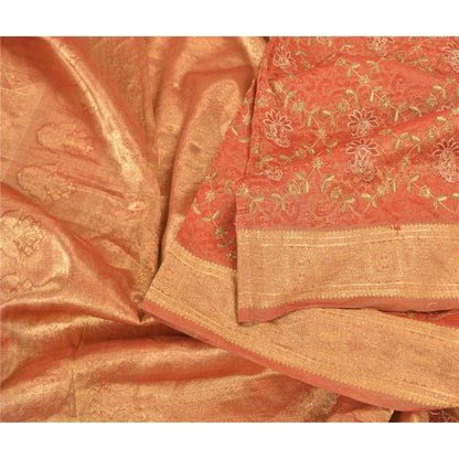 Sanskriti Vintage Red Heavy Sarees Pure Silk Brocade Embroidered Sari Sustainable Fabric
