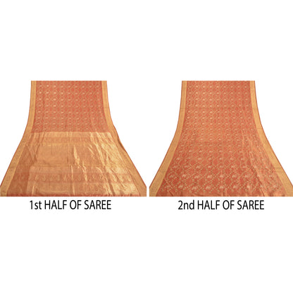 Sanskriti Vintage Red Heavy Sarees Pure Silk Brocade Embroidered Sari Sustainable Fabric