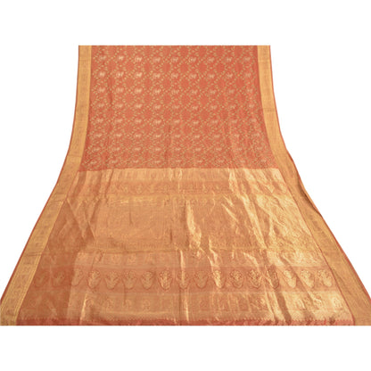 Sanskriti Vintage Red Heavy Sarees Pure Silk Brocade Embroidered Sari Sustainable Fabric