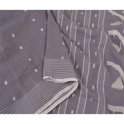 Sanskriti Vintage Purple Sarees Pure Cotton Hand-Woven Tant Premium Sari Sustainable Fabric