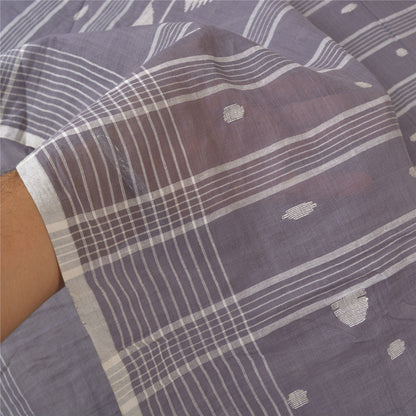 Sanskriti Vintage Purple Sarees Pure Cotton Hand-Woven Tant Premium Sari Sustainable Fabric