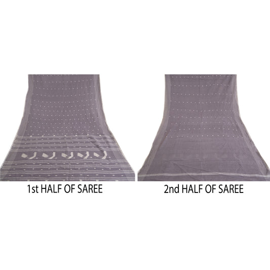 Sanskriti Vintage Purple Sarees Pure Cotton Hand-Woven Tant Premium Sari Sustainable Fabric