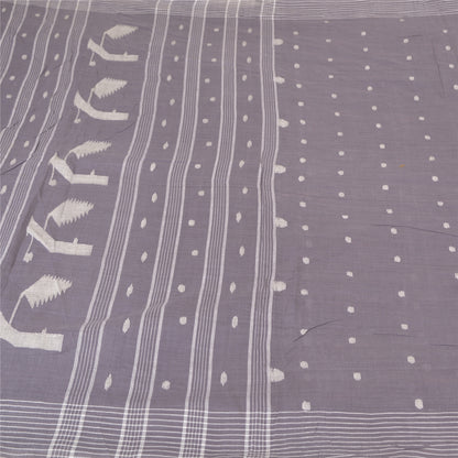 Sanskriti Vintage Purple Sarees Pure Cotton Hand-Woven Tant Premium Sari Sustainable Fabric