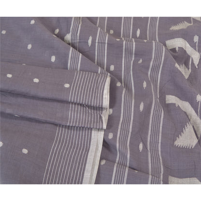 Sanskriti Vintage Purple Sarees Pure Cotton Hand-Woven Tant Premium Sari Sustainable Fabric