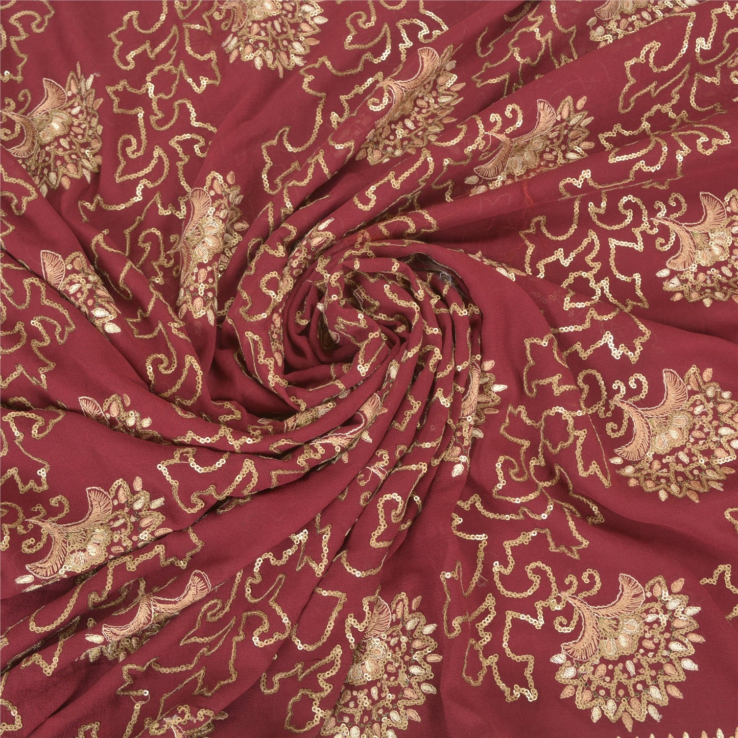 Sanskriti Vintage Wine Heavy Sarees Pure Georgette Silk Hand Beaded Sari Sustainable Fabric