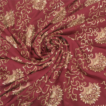 Sanskriti Vintage Wine Heavy Sarees Pure Georgette Silk Hand Beaded Sari Sustainable Fabric