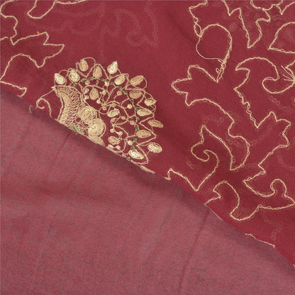 Sanskriti Vintage Wine Heavy Sarees Pure Georgette Silk Hand Beaded Sari Sustainable Fabric