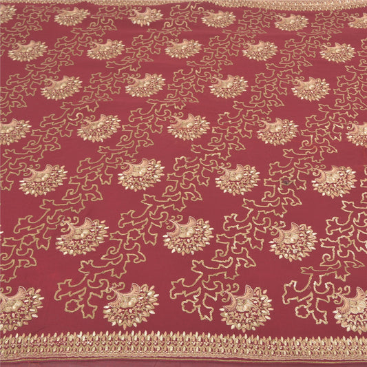 Sanskriti Vintage Wine Heavy Sarees Pure Georgette Silk Hand Beaded Sari Sustainable Fabric
