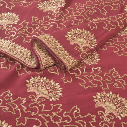 Sanskriti Vintage Wine Heavy Sarees Pure Georgette Silk Hand Beaded Sari Sustainable Fabric