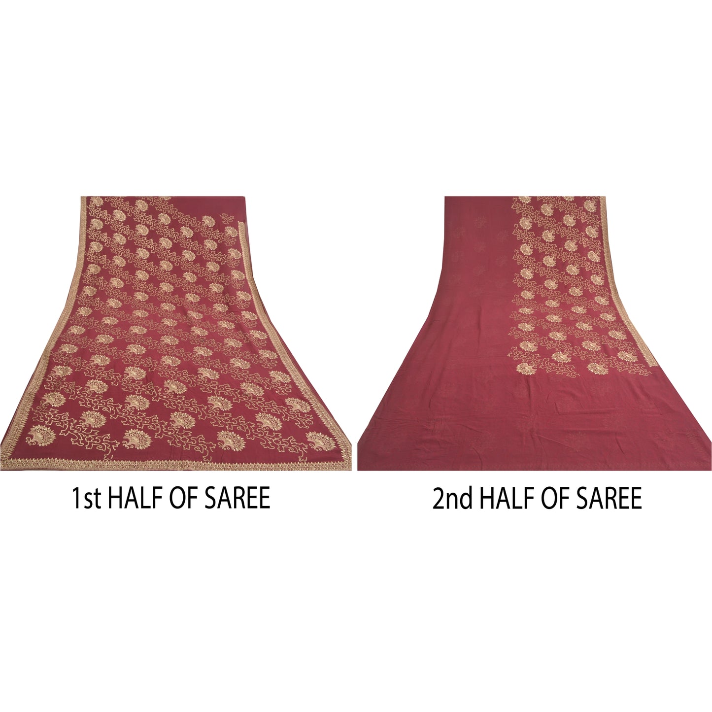 Sanskriti Vintage Wine Heavy Sarees Pure Georgette Silk Hand Beaded Sari Sustainable Fabric