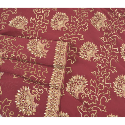 Sanskriti Vintage Wine Heavy Sarees Pure Georgette Silk Hand Beaded Sari Sustainable Fabric