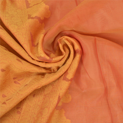 Sanskriti Vintage Orange Heavy Indian Sarees Pure Organza Silk Woven Sari Sustainable Fabric