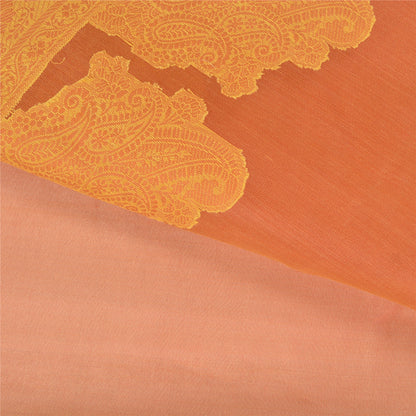 Sanskriti Vintage Orange Heavy Indian Sarees Pure Organza Silk Woven Sari Sustainable Fabric