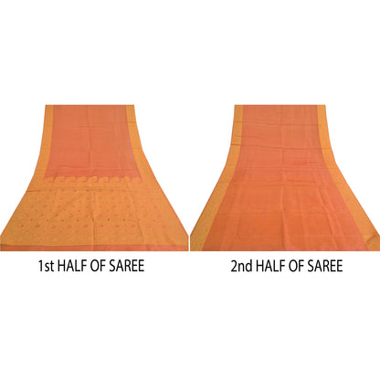 Sanskriti Vintage Orange Heavy Indian Sarees Pure Organza Silk Woven Sari Sustainable Fabric