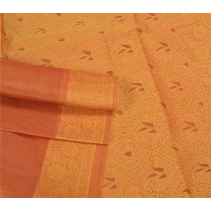 Sanskriti Vintage Orange Heavy Indian Sarees Pure Organza Silk Woven Sari Sustainable Fabric