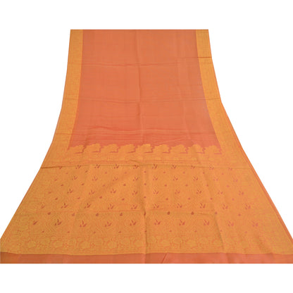 Sanskriti Vintage Orange Heavy Indian Sarees Pure Organza Silk Woven Sari Sustainable Fabric