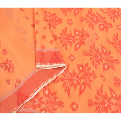 Sanskriti Vintage ferskenfarvet tung indisk sari i ren bomuld, håndvævet sari i bæredygtigt stof