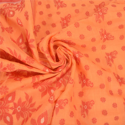 Sanskriti Vintage ferskenfarvet tung indisk sari i ren bomuld, håndvævet sari i bæredygtigt stof